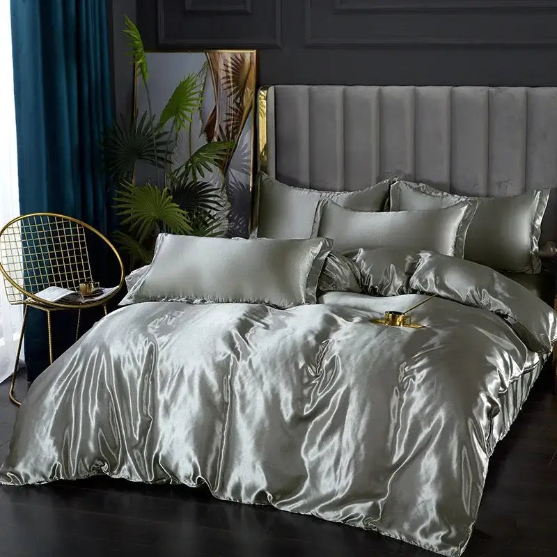 Luxury pink satin duvet cover bedroom bedding set