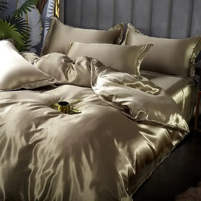 Luxury pink satin duvet cover bedroom bedding set