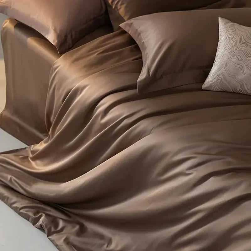 Blue satin silky cooling duvet cover set bedroom bedding