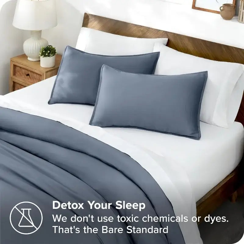 Blue satin silky cooling duvet cover set bedroom bedding