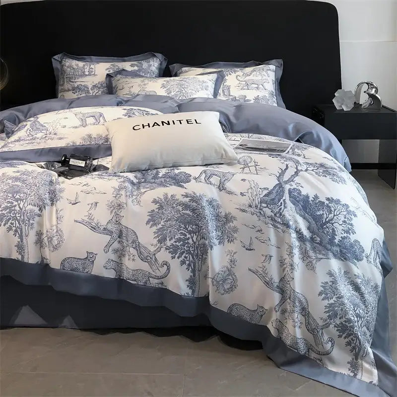 Toile blue & white eucalyptus fiber duvet cover bedroom set
