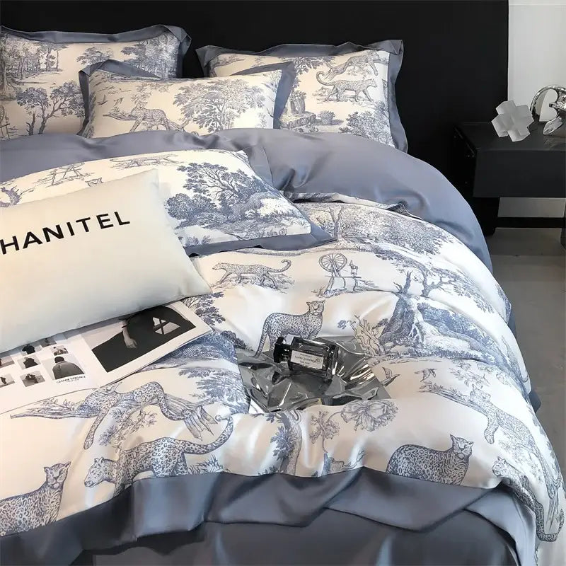 Toile blue & white eucalyptus fiber duvet cover bedroom set