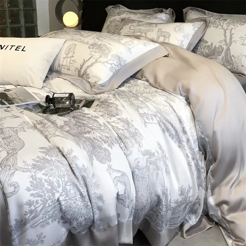 Toile blue & white eucalyptus fiber duvet cover bedroom set