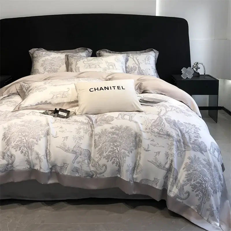 Toile blue & white eucalyptus fiber duvet cover bedroom set