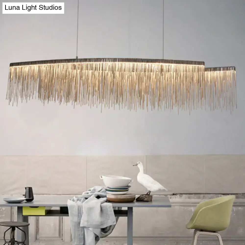Modern silver tassel led pendant light dining room fringe design