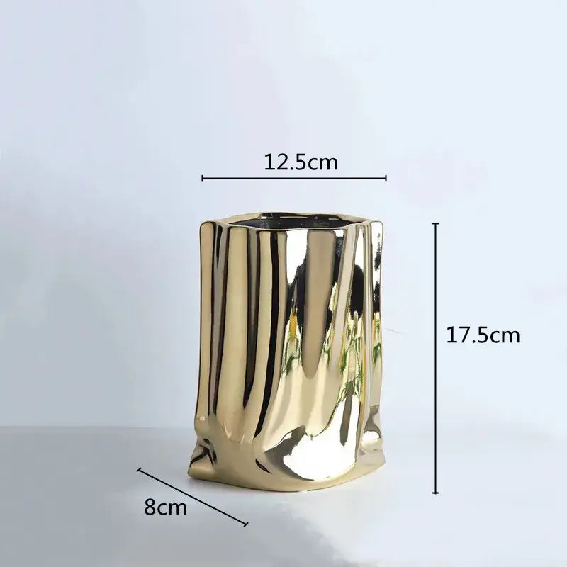 Modern silver ruffled ceramic flower vase living room decor