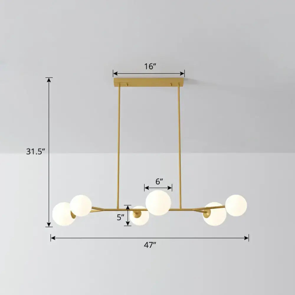 Modern gold opal glass molecular island light for dining rooms