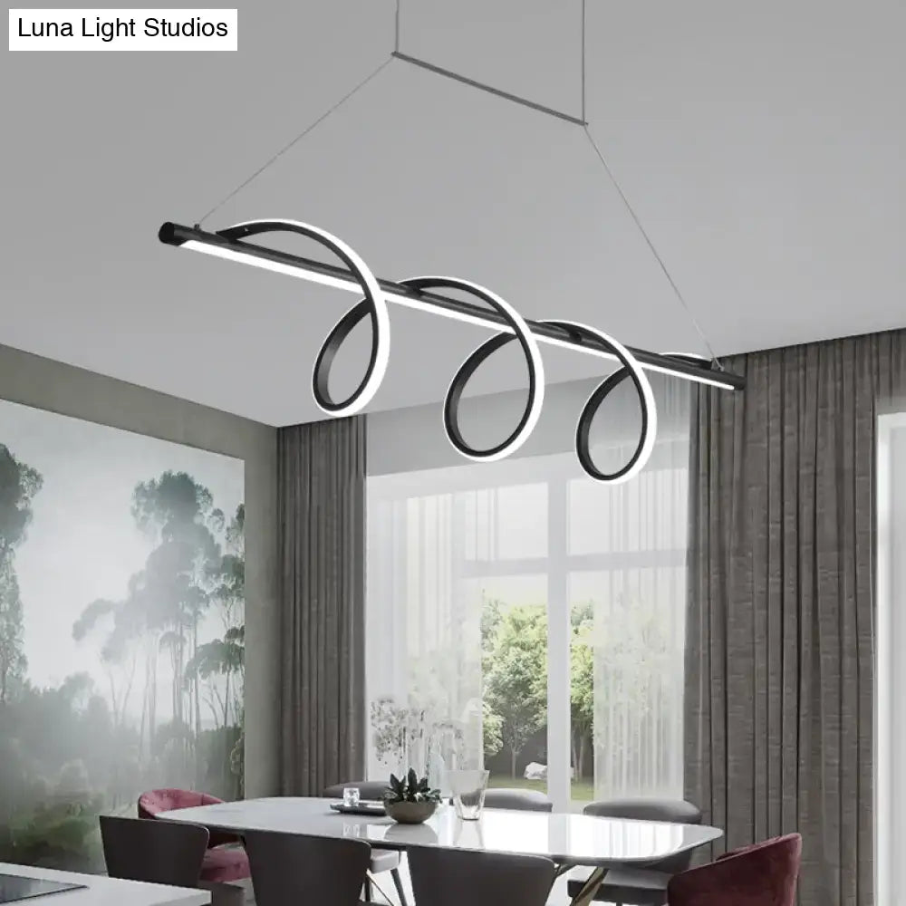 Modern black & white spiral led light dining room pendant
