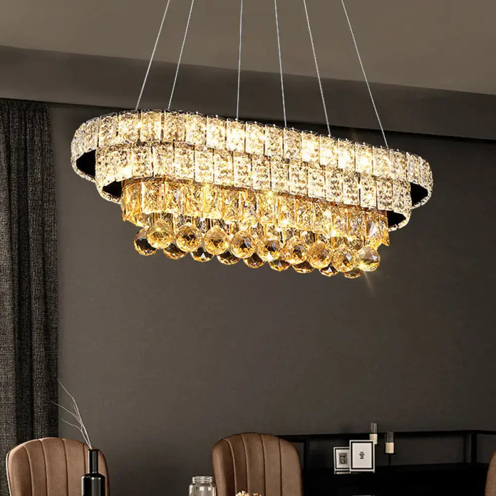 Luxurious gold and clear crystal shade light fixture dining room