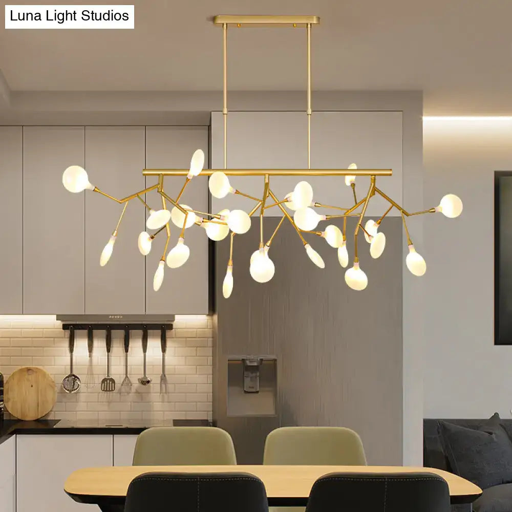 Gold branching opal glass pendant light dining room chandelier