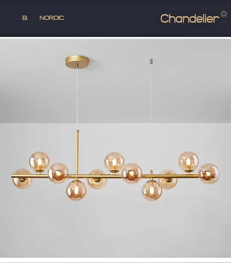 Sleek black metal glass ball chandelier for dining room
