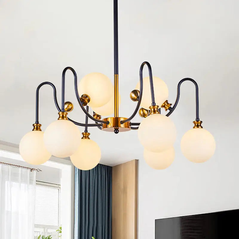 Modernist black & gold opal glass pendant chandelier – living room