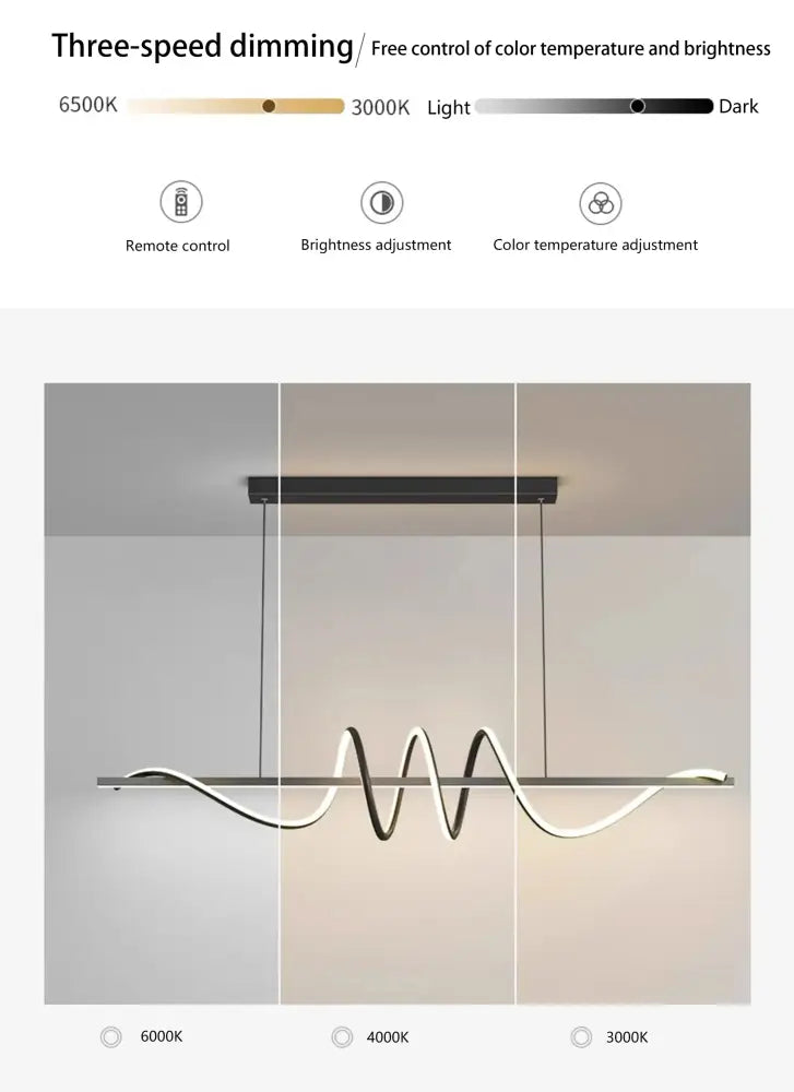 Sleek wavy pendant lights for dining room with brushed metallic finish