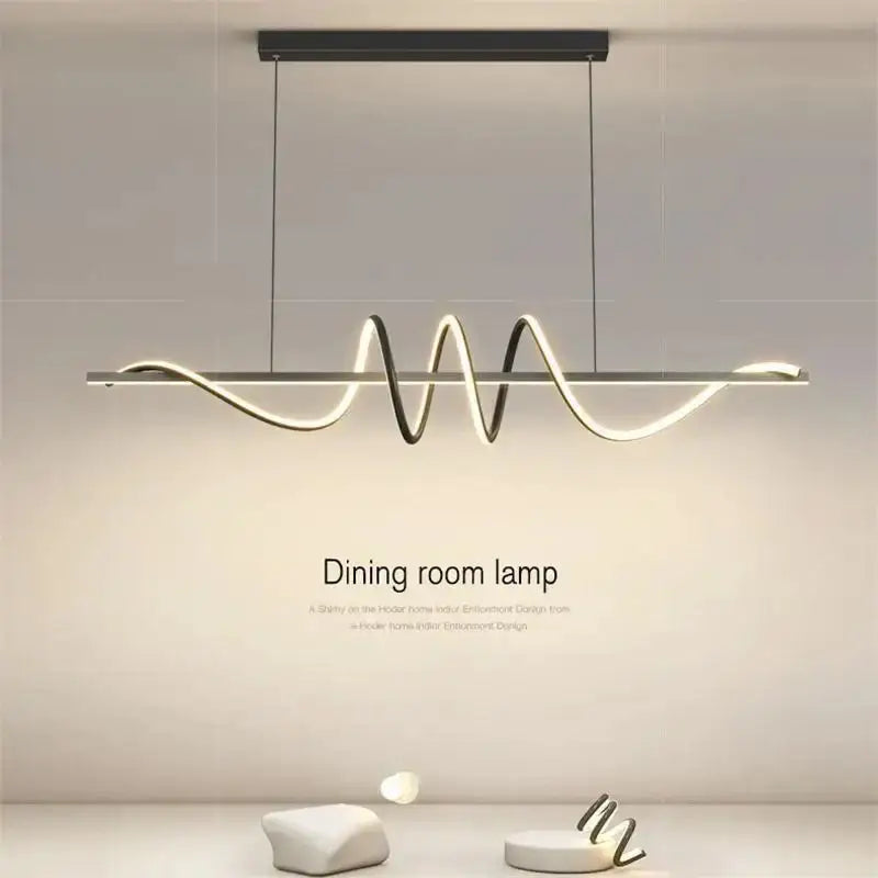 Sleek wavy pendant lights for dining room with brushed metallic finish