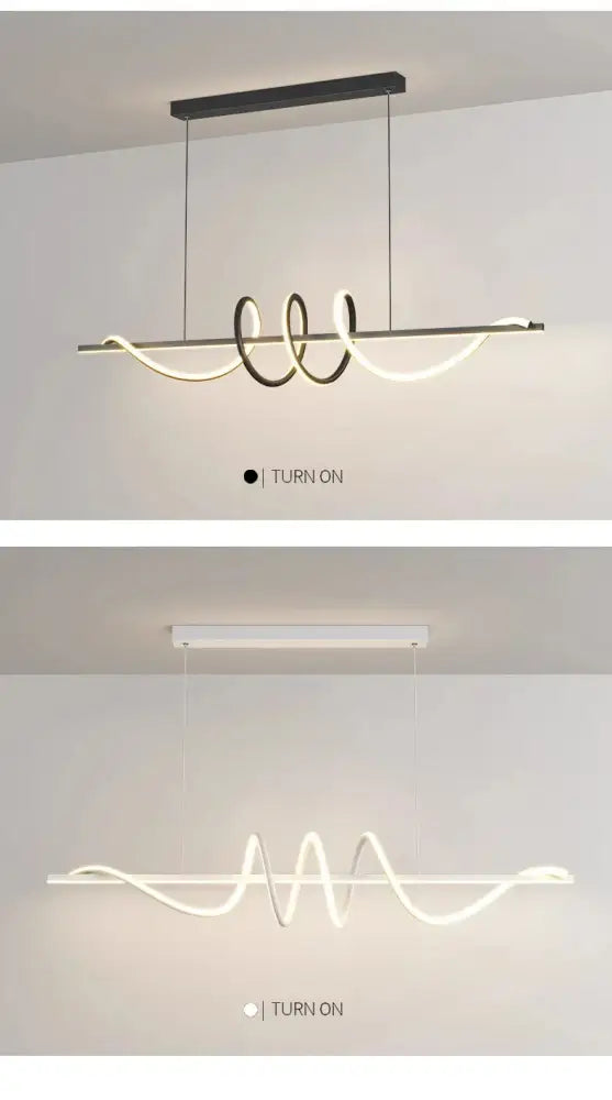 Sleek wavy pendant lights for dining room with brushed metallic finish
