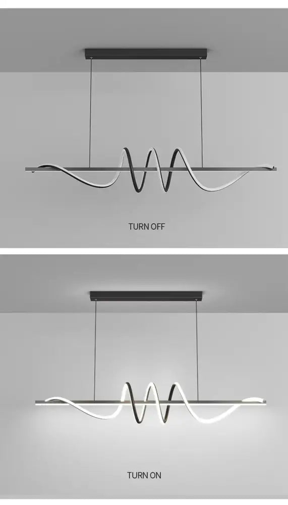 Sleek wavy pendant lights for dining room with brushed metallic finish