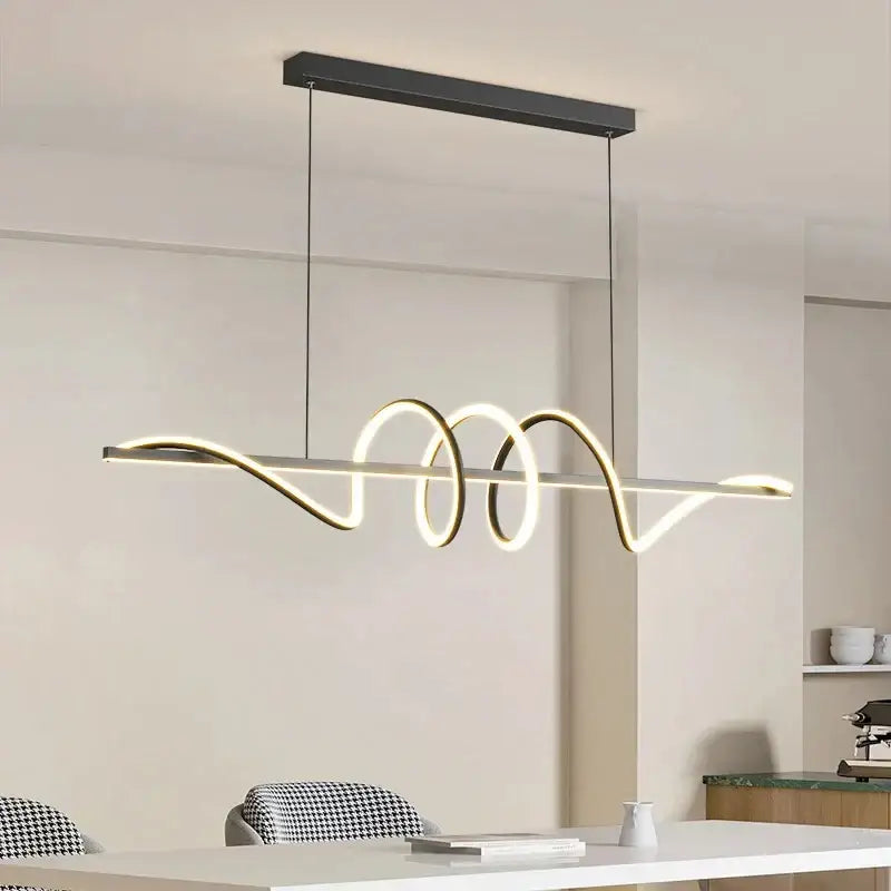 Sleek wavy pendant lights for dining room with brushed metallic finish