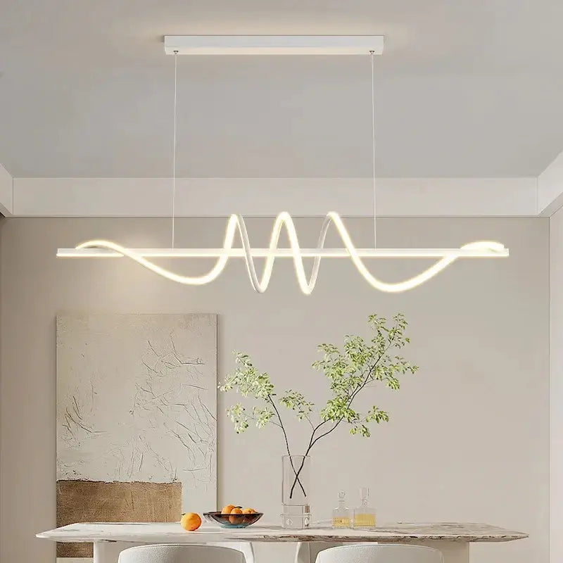Sleek wavy pendant lights for dining room with brushed metallic finish