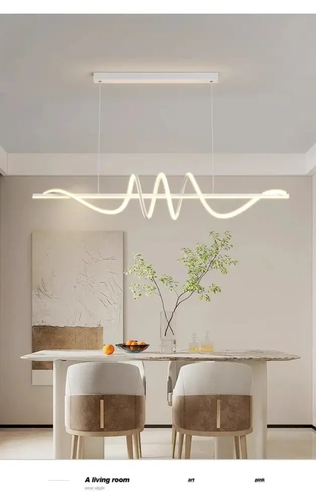Sleek wavy pendant lights for dining room with brushed metallic finish