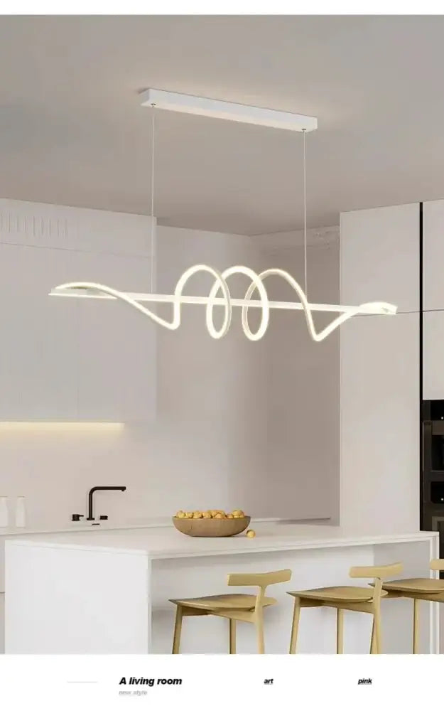 Sleek wavy pendant lights for dining room with brushed metallic finish