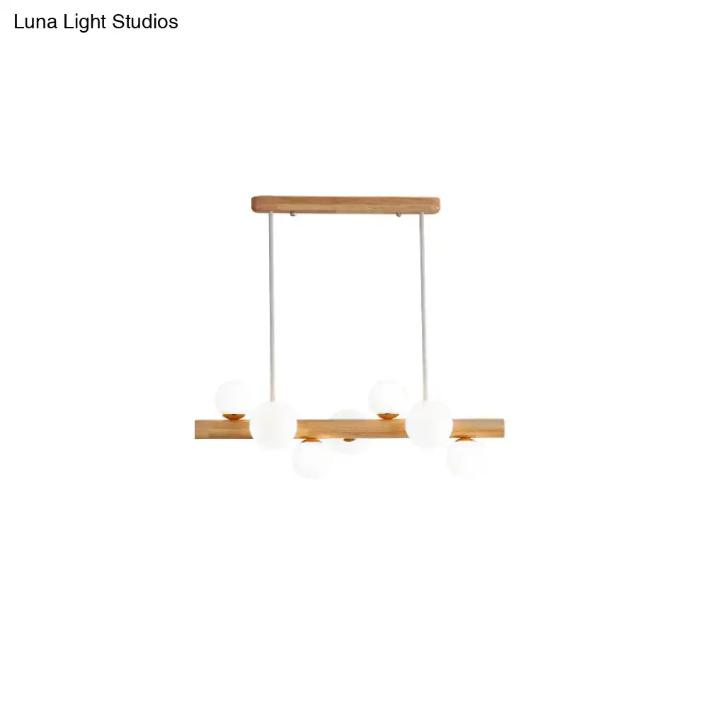 Modern wooden led ceiling light with cream glass shade dining room