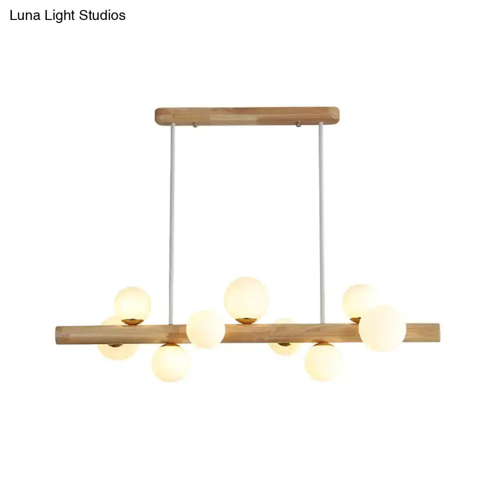 Modern wooden led ceiling light with cream glass shade dining room