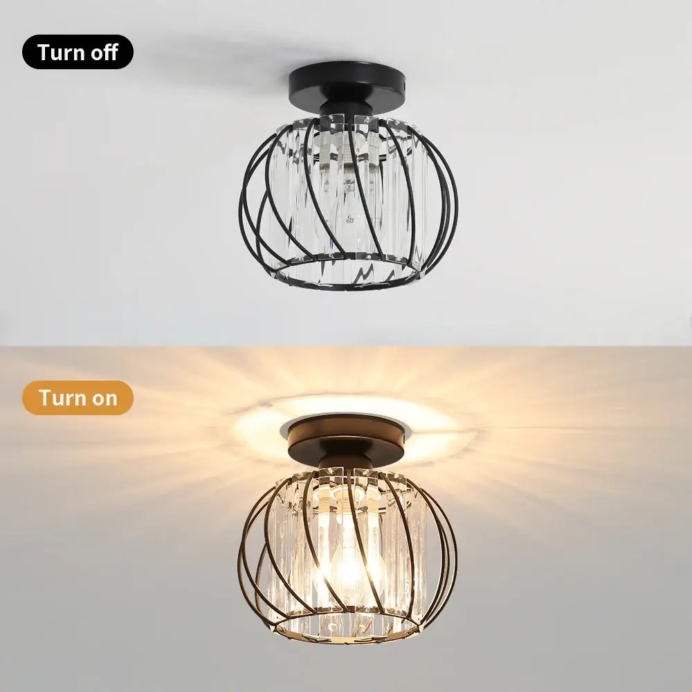 Farmhouse bronze metal cage ceiling light with crystals for bedroom