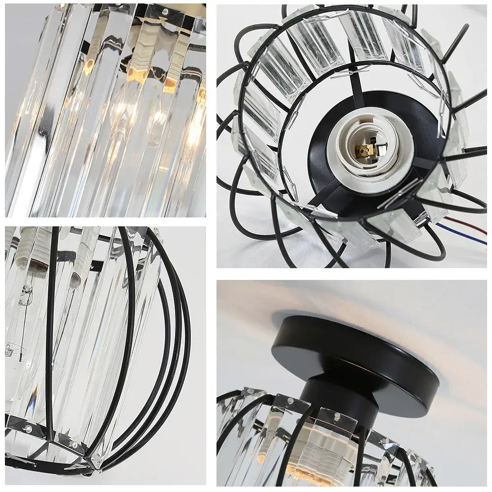 Farmhouse bronze metal cage ceiling light with crystals for bedroom