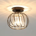 Farmhouse bronze metal cage ceiling light with crystals for bedroom
