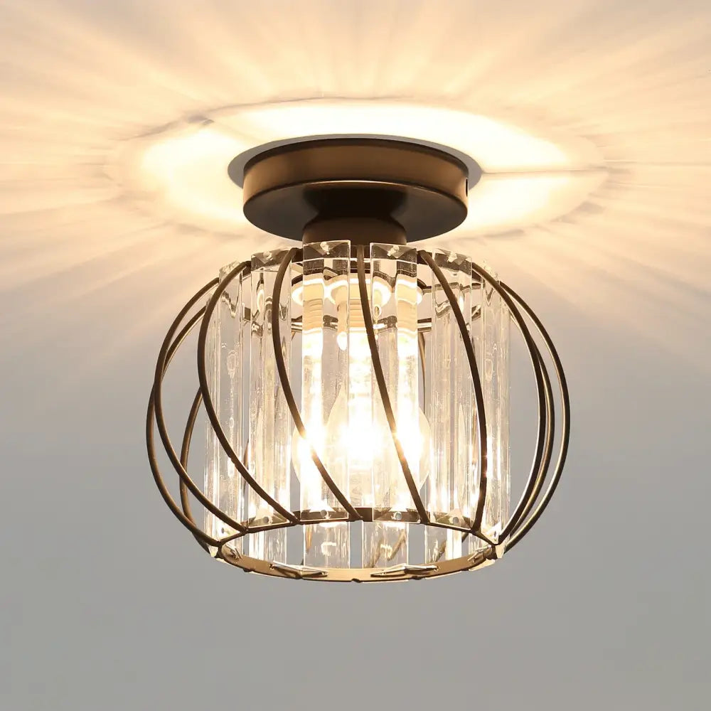 Farmhouse bronze metal cage ceiling light with crystals for bedroom