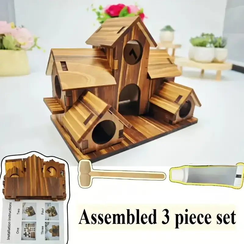 Rustic wooden hanging bird house garden small house style