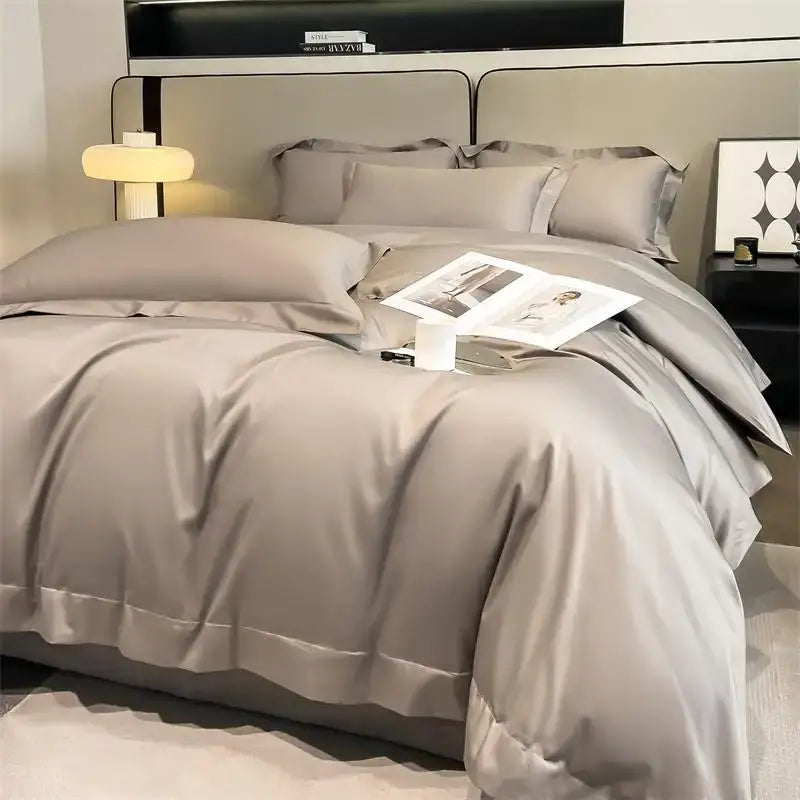 Silver gray satin 1000tc duvet cover set bedroom bedding