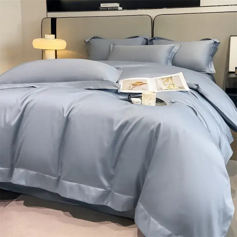 Silver gray satin 1000tc duvet cover set bedroom bedding