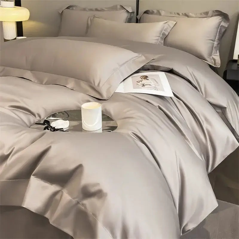 Silver gray satin 1000tc duvet cover set bedroom bedding