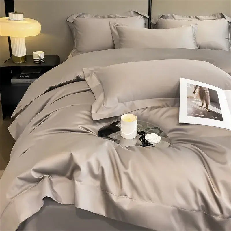 Silver gray satin 1000tc duvet cover set bedroom bedding
