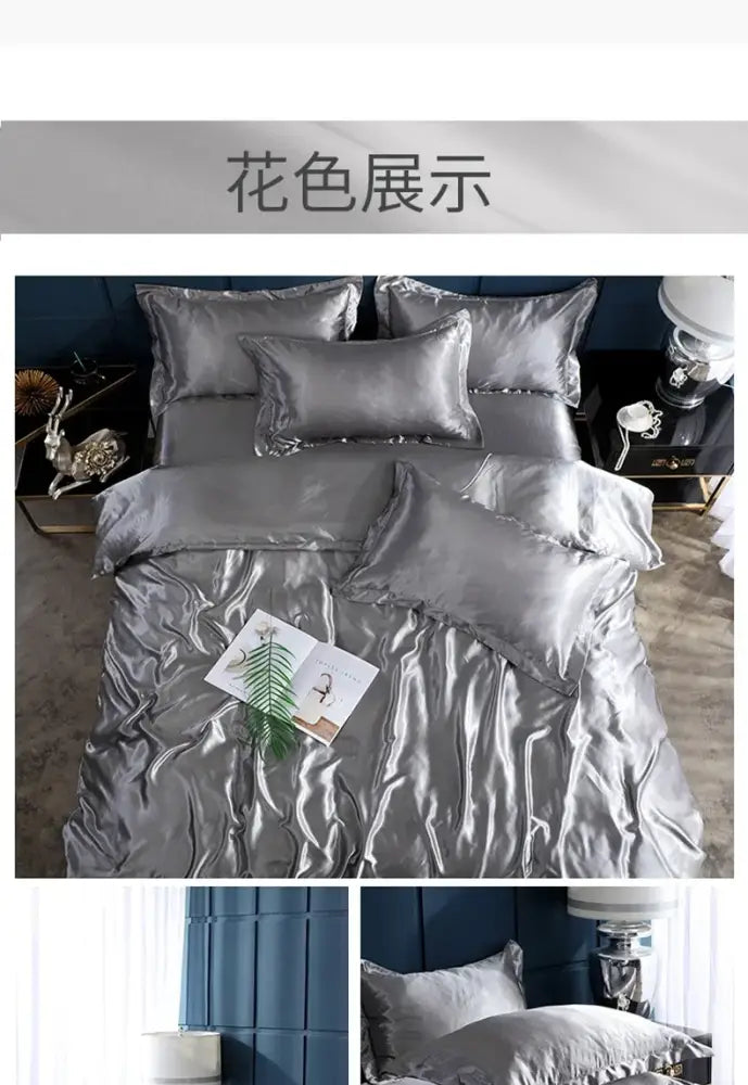 Luxury purple satin duvet cover bed sheet set – bedroom bedding