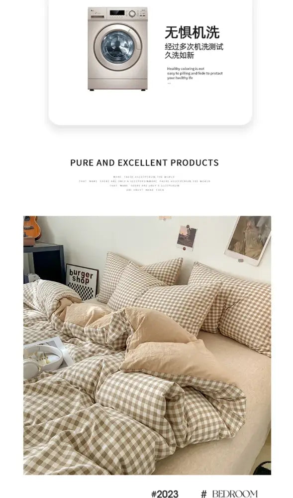 Japanese beige & white quilted duvet cover set bedroom bedding