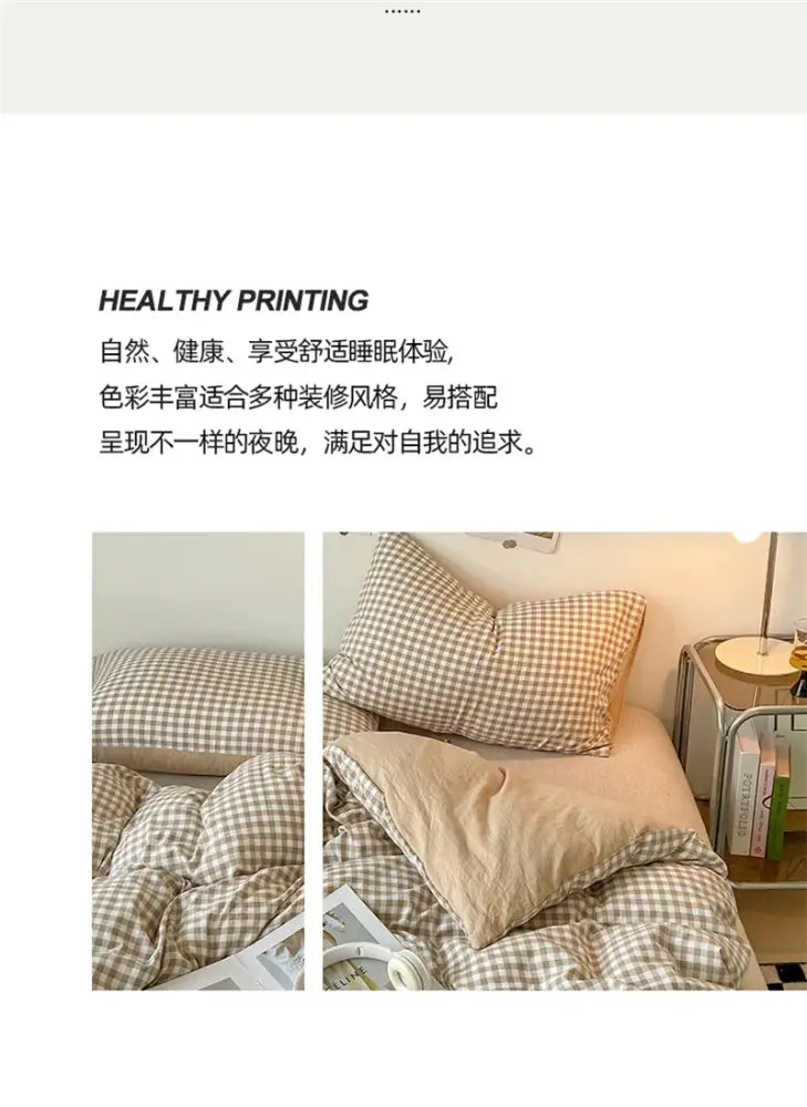 Japanese beige & white quilted duvet cover set bedroom bedding