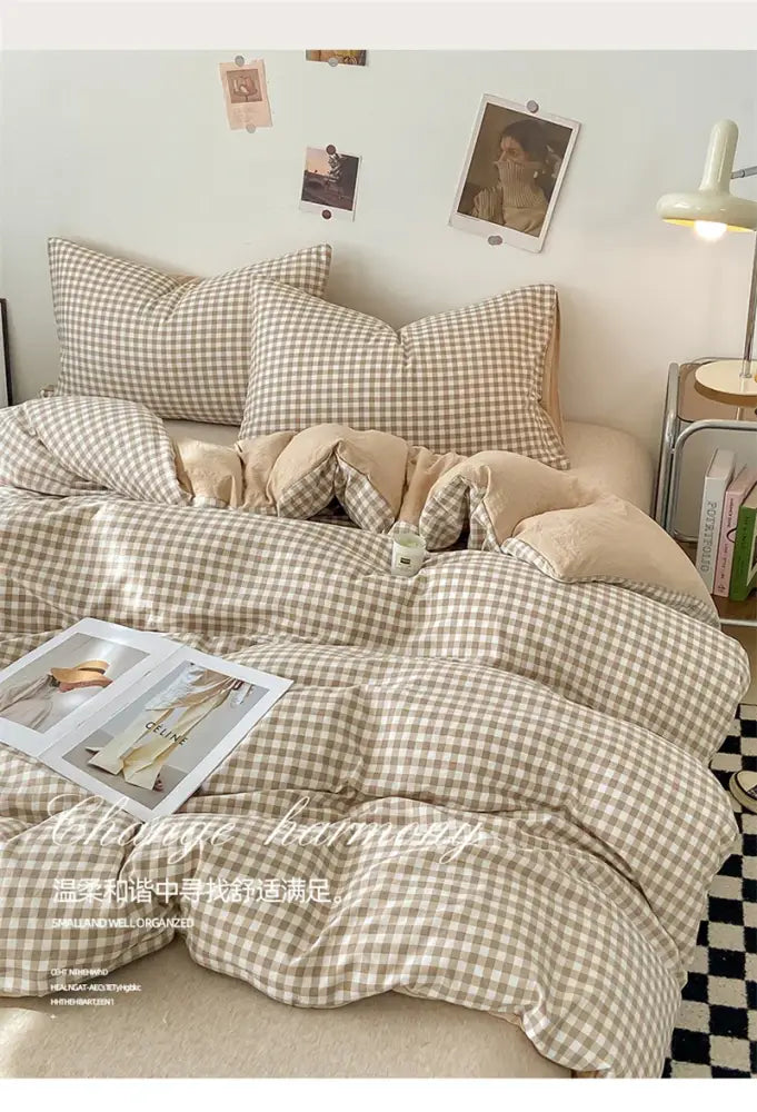 Japanese beige & white quilted duvet cover set bedroom bedding