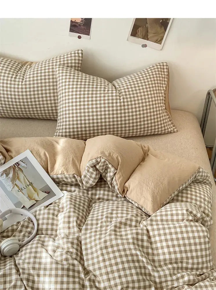 Japanese beige & white quilted duvet cover set bedroom bedding