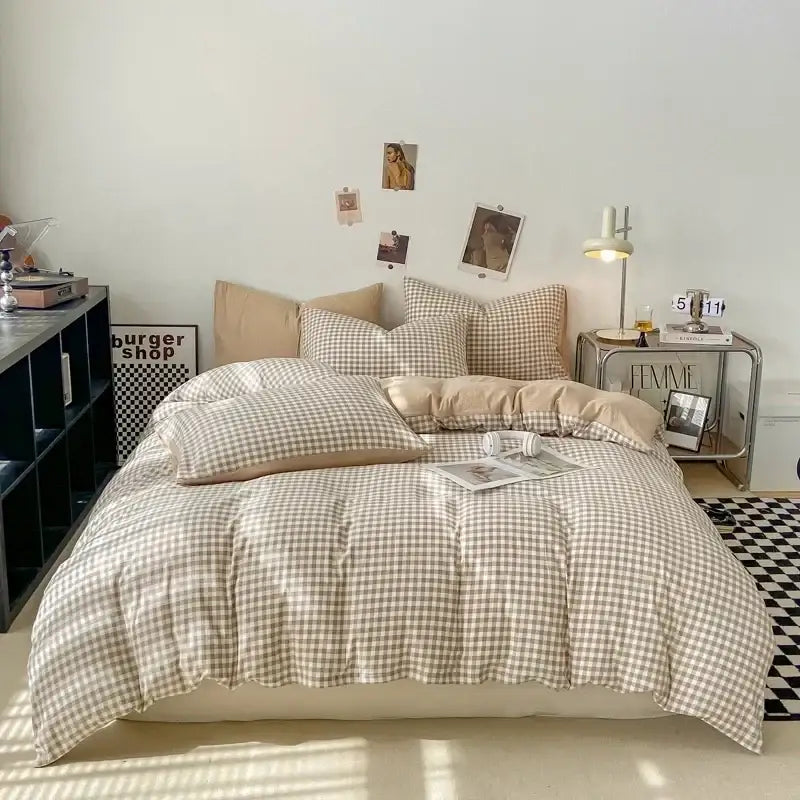 Japanese beige & white quilted duvet cover set bedroom bedding