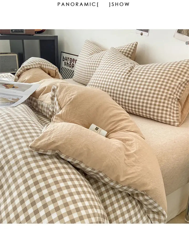 Japanese beige & white quilted duvet cover set bedroom bedding