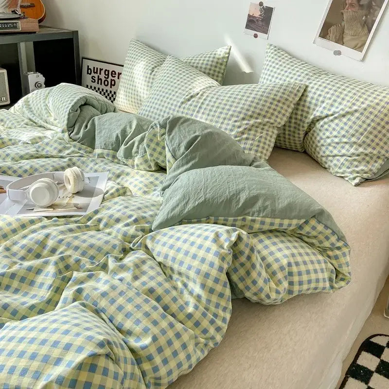 Japanese beige & white quilted duvet cover set bedroom bedding