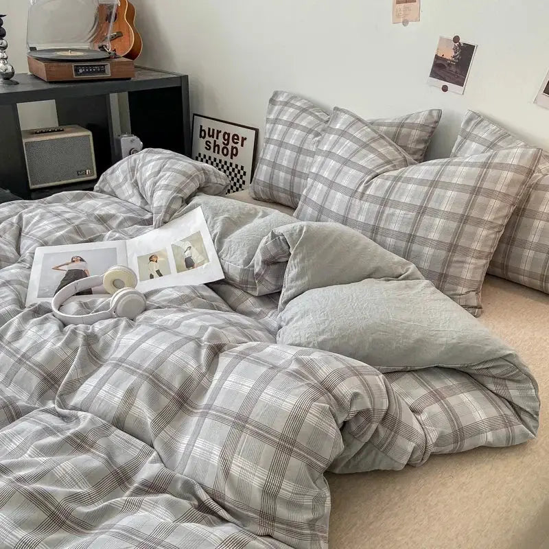 Japanese beige & white quilted duvet cover set bedroom bedding