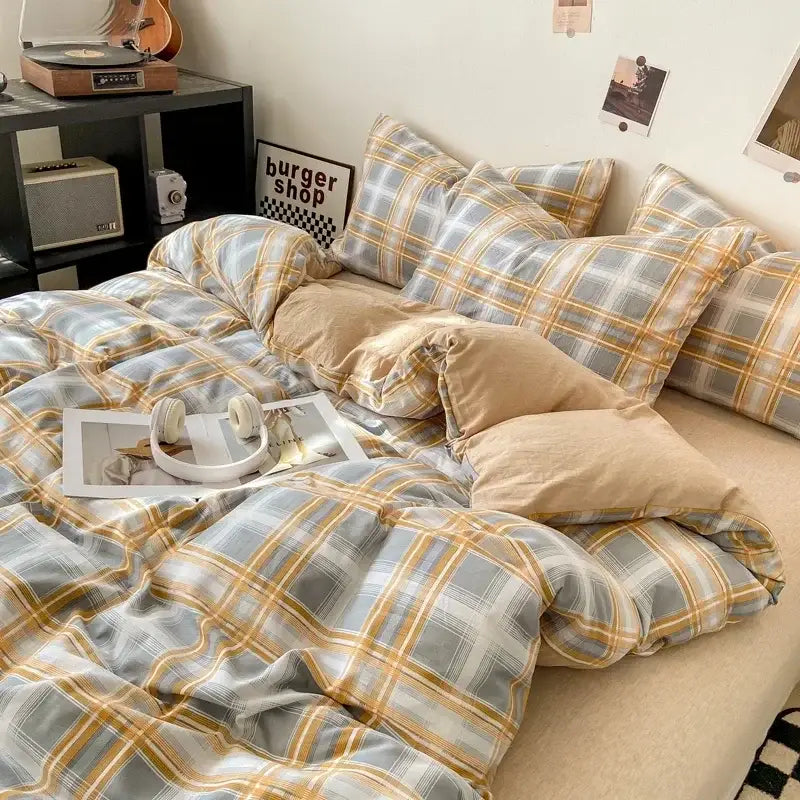 Japanese beige & white quilted duvet cover set bedroom bedding