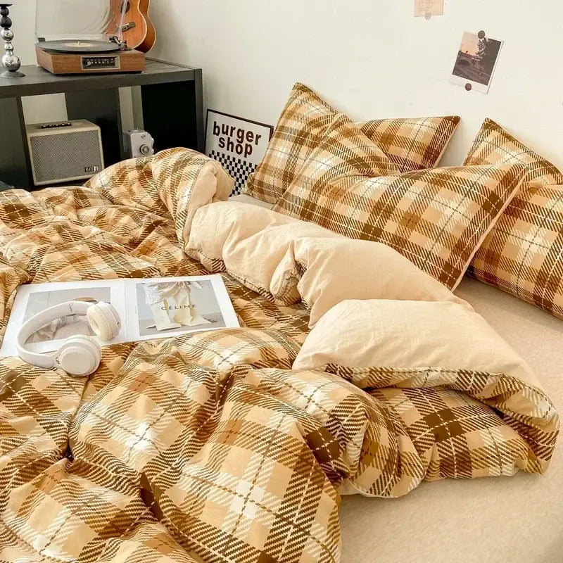 Japanese beige & white quilted duvet cover set bedroom bedding