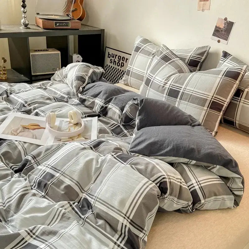 Japanese beige & white quilted duvet cover set bedroom bedding