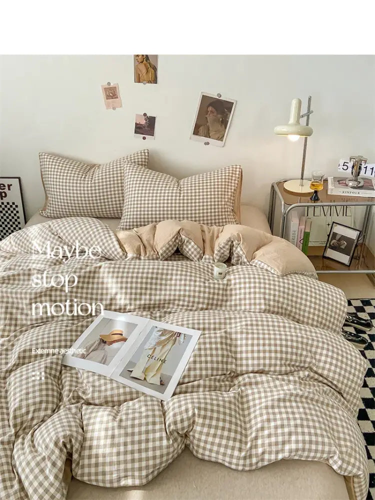 Japanese beige & white quilted duvet cover set bedroom bedding