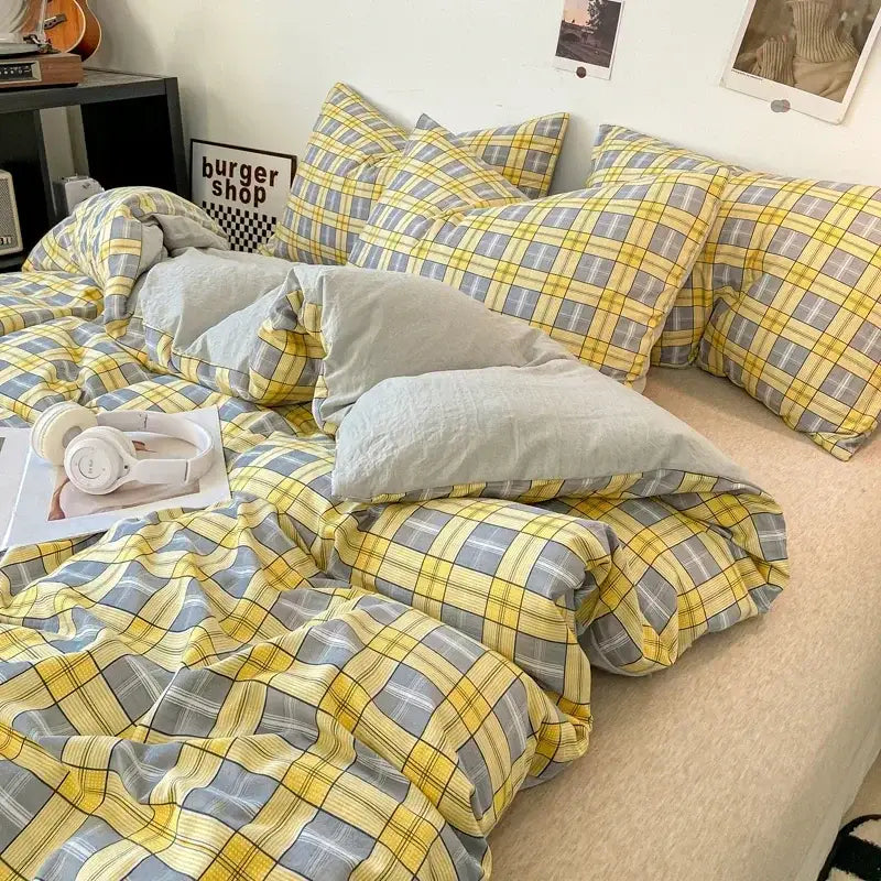 Japanese beige & white quilted duvet cover set bedroom bedding