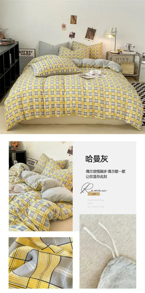 Japanese beige & white quilted duvet cover set bedroom bedding
